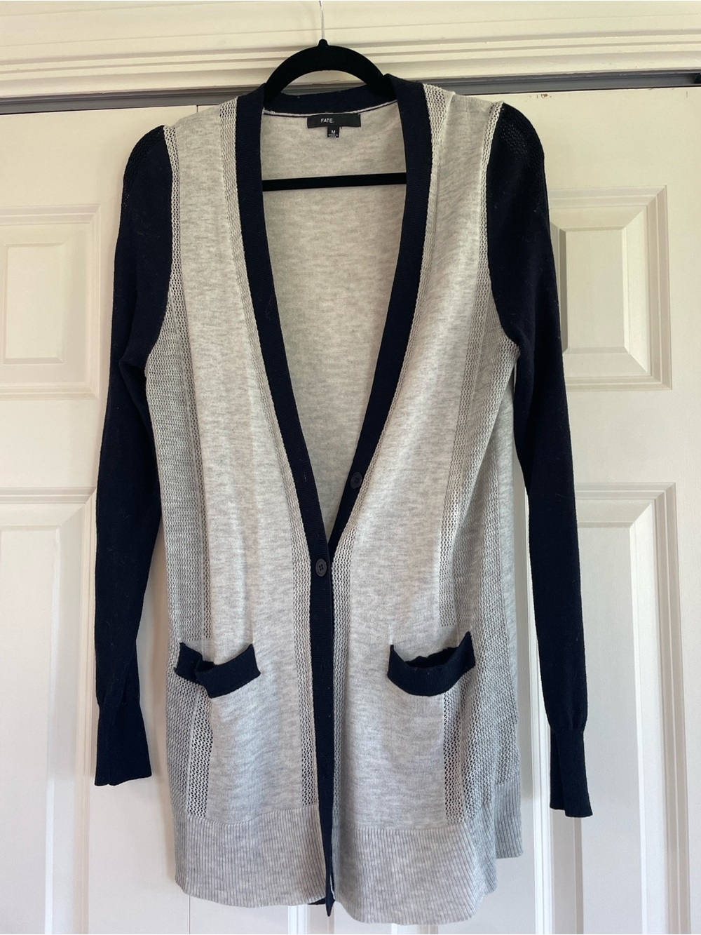 Fate Two-Tone Gray & Navy Long Cardigan